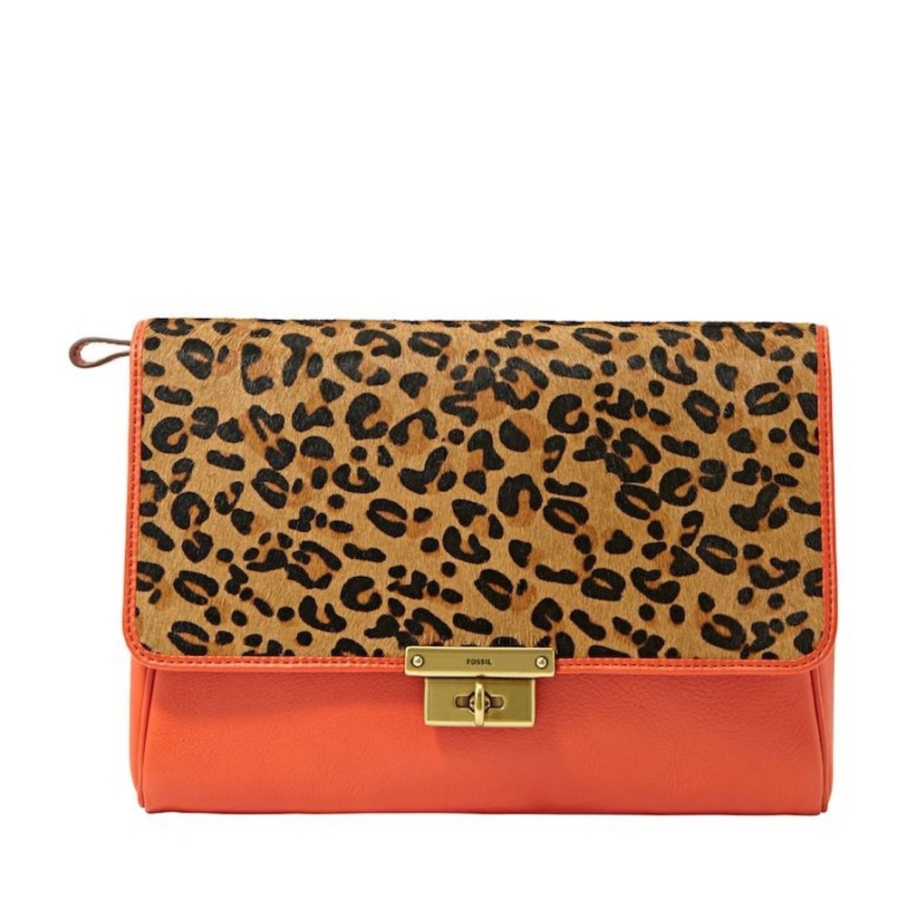 Fossil Animal Print and Calf Hair Clutch